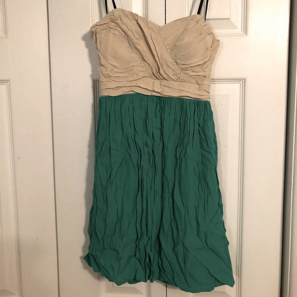 Macy’s Creme and Green Strapless Dress